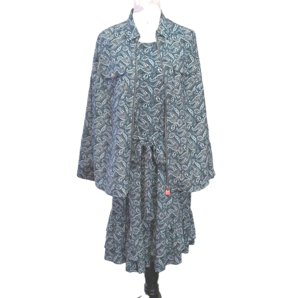 Michael Kors Women's Teal Paisley 2-pc Jacket And Dress Set Size 1X